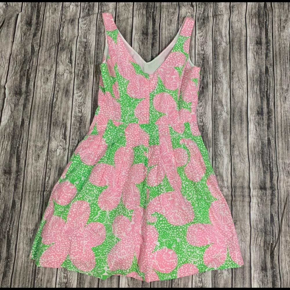 Lilly Pulitzer Dress Women Size 4 Green Pink Floral Sleevless Casual Ladies